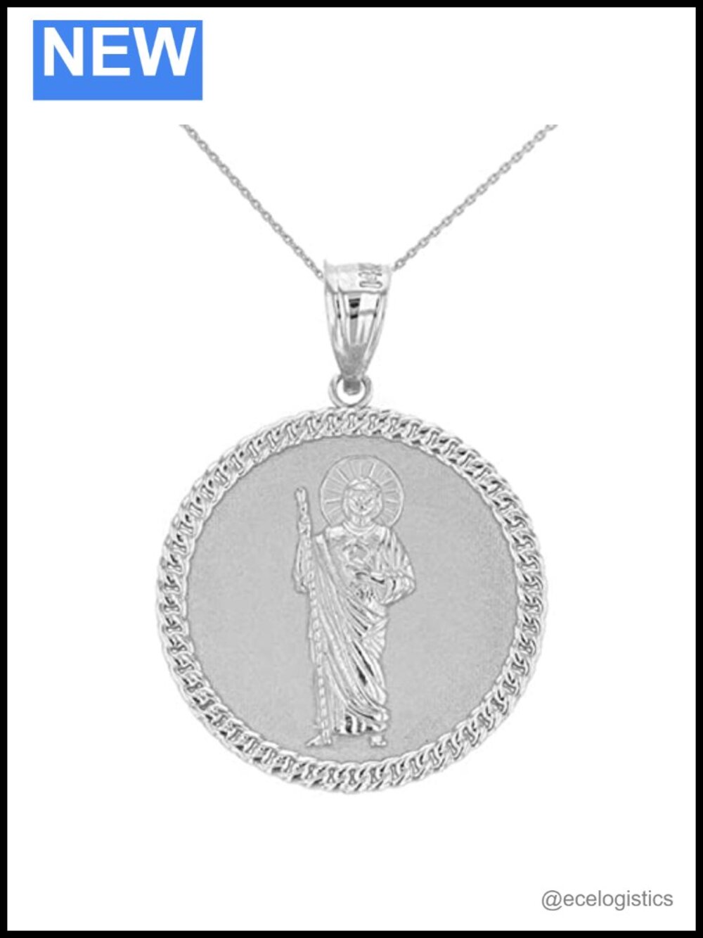 .925 Sterling Silver Jesus Good Shepherd Round Medal Pendant Necklace